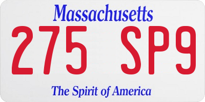 MA license plate 275SP9
