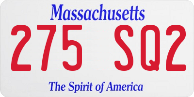 MA license plate 275SQ2