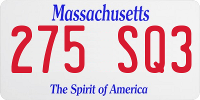 MA license plate 275SQ3