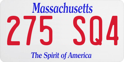MA license plate 275SQ4