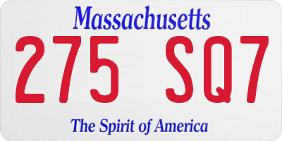 MA license plate 275SQ7
