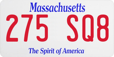 MA license plate 275SQ8