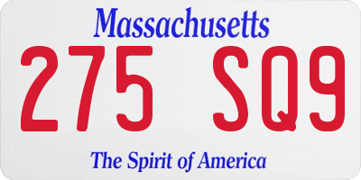MA license plate 275SQ9
