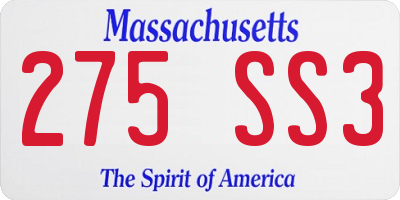 MA license plate 275SS3