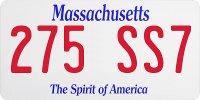 MA license plate 275SS7