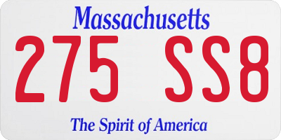 MA license plate 275SS8