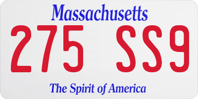 MA license plate 275SS9