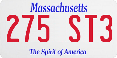 MA license plate 275ST3
