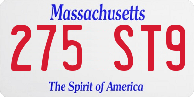 MA license plate 275ST9