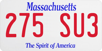 MA license plate 275SU3
