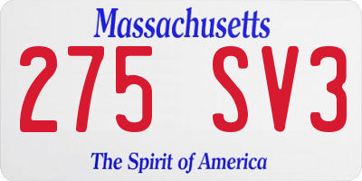 MA license plate 275SV3