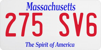 MA license plate 275SV6