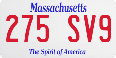 MA license plate 275SV9