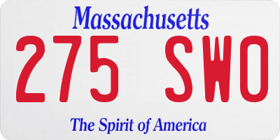 MA license plate 275SW0