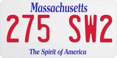 MA license plate 275SW2