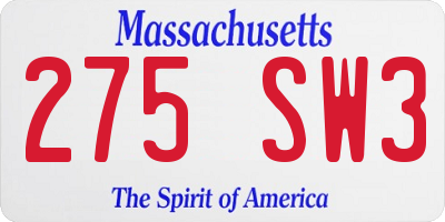 MA license plate 275SW3