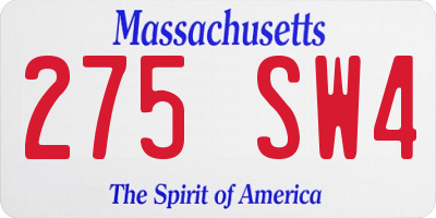 MA license plate 275SW4