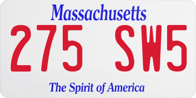 MA license plate 275SW5