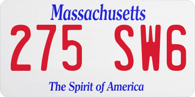 MA license plate 275SW6