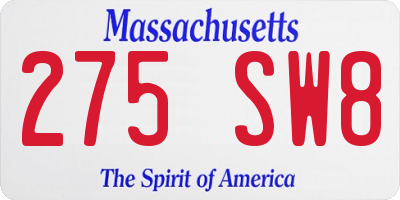 MA license plate 275SW8