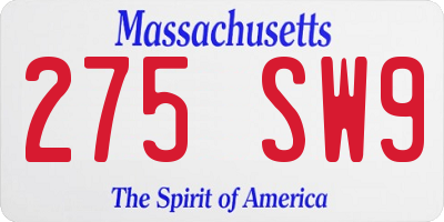 MA license plate 275SW9