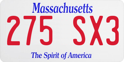 MA license plate 275SX3