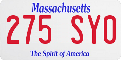 MA license plate 275SY0
