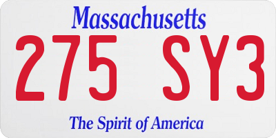 MA license plate 275SY3