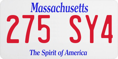 MA license plate 275SY4