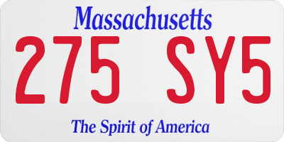 MA license plate 275SY5