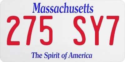 MA license plate 275SY7