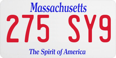 MA license plate 275SY9