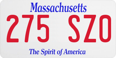 MA license plate 275SZ0