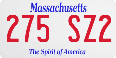 MA license plate 275SZ2