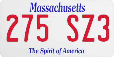 MA license plate 275SZ3