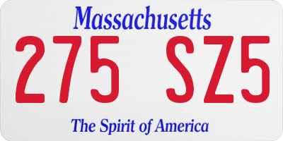 MA license plate 275SZ5
