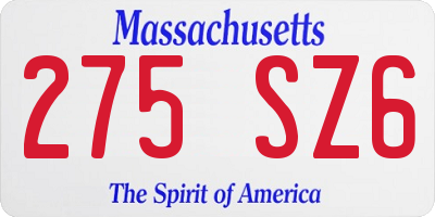 MA license plate 275SZ6