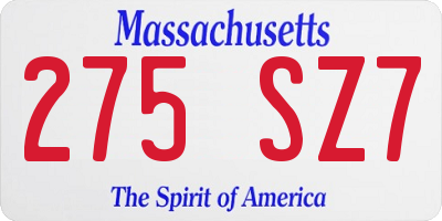 MA license plate 275SZ7
