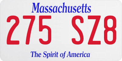 MA license plate 275SZ8