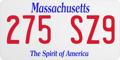 MA license plate 275SZ9
