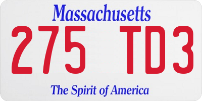 MA license plate 275TD3