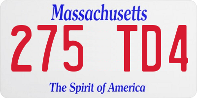 MA license plate 275TD4