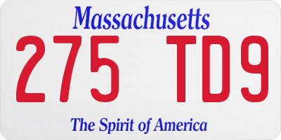 MA license plate 275TD9
