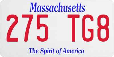 MA license plate 275TG8