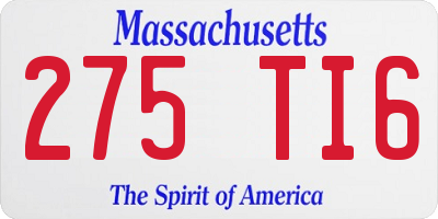 MA license plate 275TI6