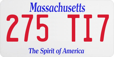 MA license plate 275TI7