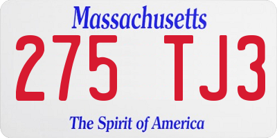 MA license plate 275TJ3