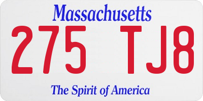 MA license plate 275TJ8