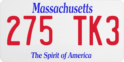 MA license plate 275TK3