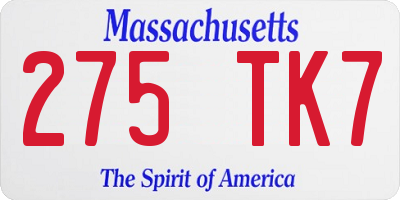 MA license plate 275TK7
